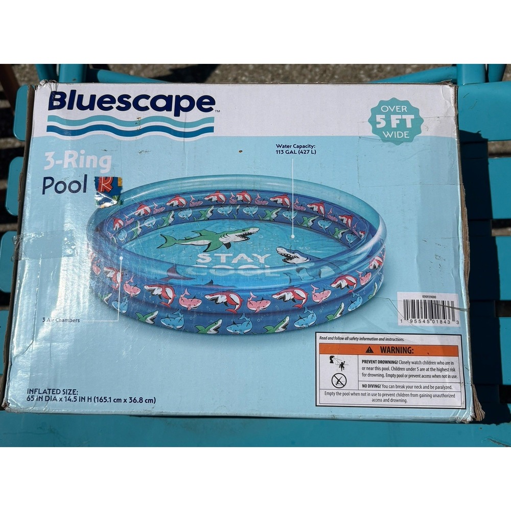 Bluescape Blue Shark Inflatable Swimming Pool for Kids Round Age 2+ 113 Gallon